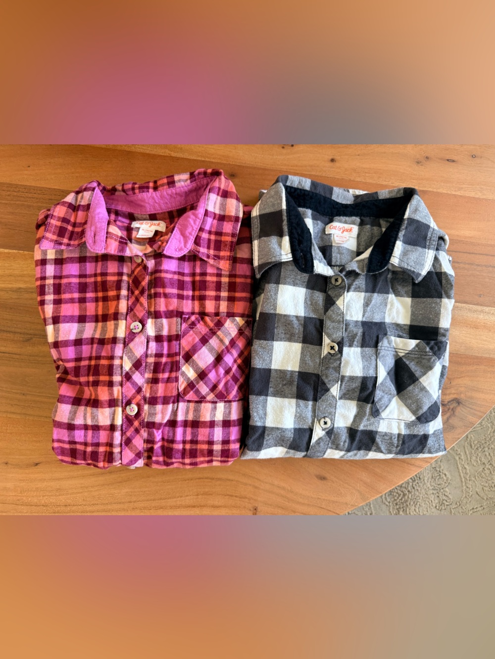 Girls Plaid Button-Down Shirts (2-Pack) in Pink and black